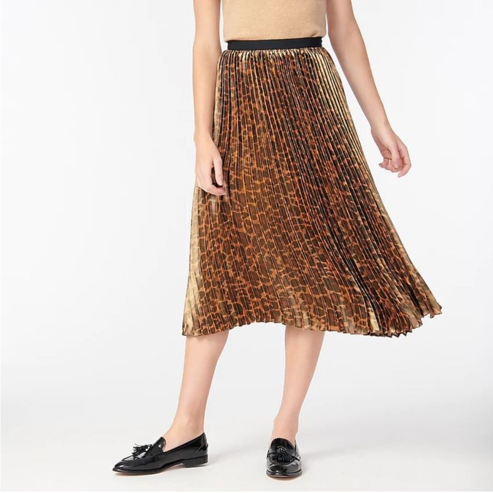 J. Crew NWT Pleated Midi Skirt in Metallic Leopard Size 16 - Picture 2 of 7